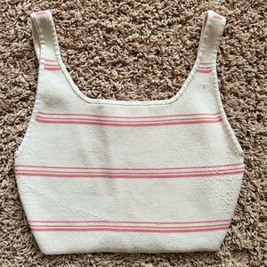 Aritzia Babaton Sculpt Knit Squareneck Cropped Tank in Coral/Cream Stripe in M